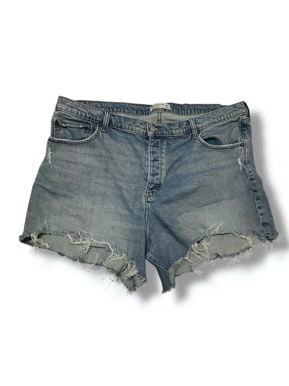 Abercrombie & Fitch Blue Jean The Dad Short High Rise Womens Plus Size 20 Frayed